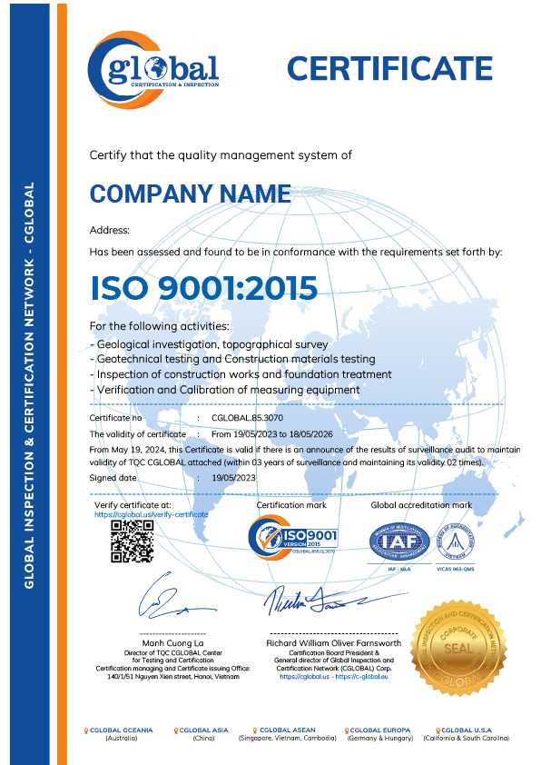 ISO 9001:2015 Certificate sample