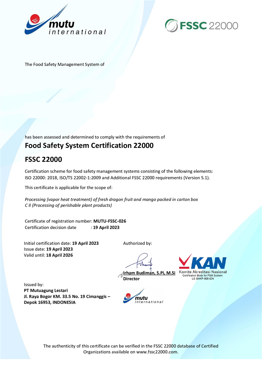 FSSC 22000 Certificate by MUTU